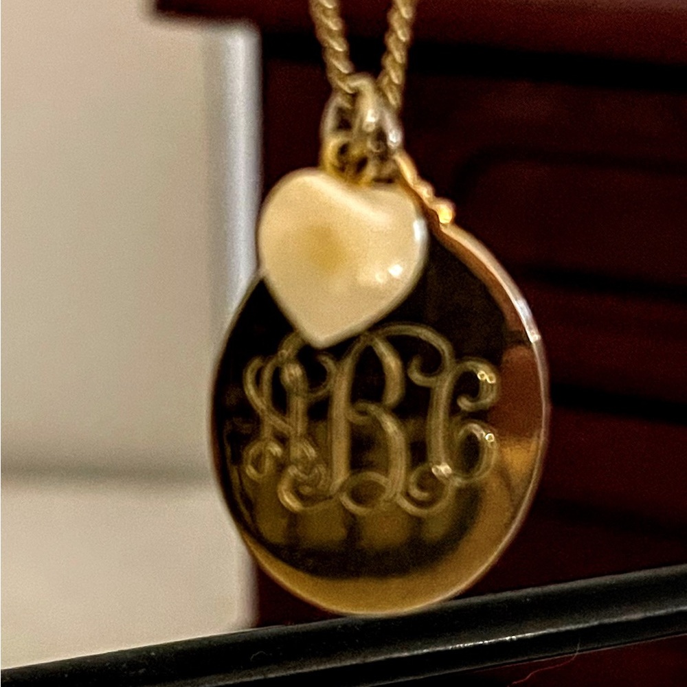 Vintage Goldtone Small Oval Pendant / Necklace with Initials ABC Engraved.